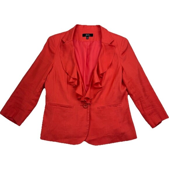 Eric Signature Coral Blazer Size 10 Linen Blend One Button Lined - Picture 1 of 9